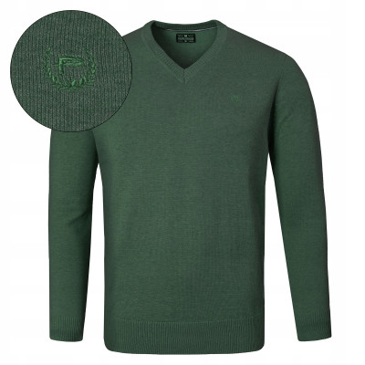 Elegancki SWETER Męski w Serek Bawełniany Gładki DIEGO ZIELONY Pako Jeans - Pakojeans.pl