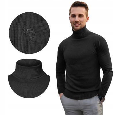 Klasyczny GOLF Sweter Męski Elegancki Bawełniany GUSTAVO CZARNY Pako Jeans - Pakojeans.pl
