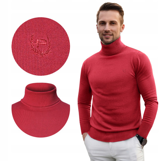 Klasyczny GOLF Sweter Męski Elegancki Bawełniany GUSTAVO CZERWONY Pako Jeans - Pakojeans.pl