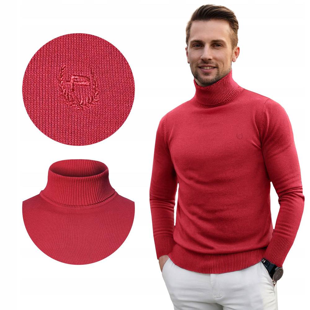 Klasyczny GOLF Sweter Męski Elegancki Bawełniany GUSTAVO CZERWONY Pako Jeans - Pakojeans.pl Klasyczny GOLF Sweter Męski Elegancki Bawełniany GUSTAVO CZERWONY Pako Jeans - Pakojeans.pl