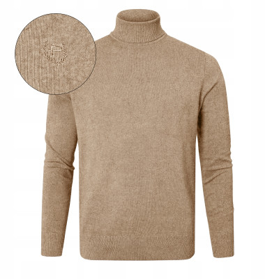 Klasyczny GOLF Sweter Męski Elegancki Bawełniany GUSTAVO BEŻOWY Melanż Pako Jeans - Pakojeans.pl