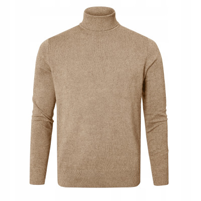 Klasyczny GOLF Sweter Męski Elegancki Bawełniany GUSTAVO BEŻOWY Melanż Pako Jeans - Pakojeans.pl