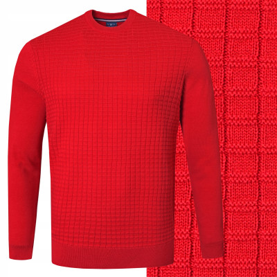 Elegancki SWETER Męski Klasyczny LICE CZERWONY Bawełniany Pako Jeans - Pakojeans.pl