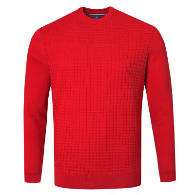 Elegancki SWETER Męski Klasyczny LICE CZERWONY Bawełniany Pako Jeans - Pakojeans.pl