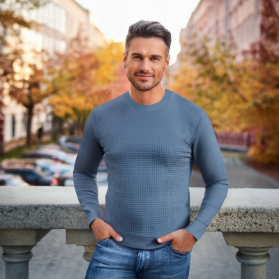 Elegancki SWETER Męski Klasyczny LICE JEANSOWY Bawełniany Pako Jeans - Pakojeans.pl