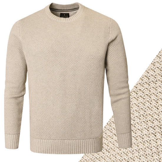 Elegancki SWETER Męski BEŻOWY Bawełniany Premium Ciepły JONE Pako Jeans - Pakojeans.pl