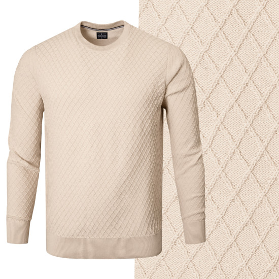 Elegancki SWETER Męski Klasyczny BEŻOWY Bawełniany BENDETTI Pako Jeans - Pakojeans.pl