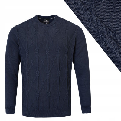 Elegancki SWETER Męski z Warkoczem RINE GRANATOWY Bawełniany Pako Jeans - Pakojeans.pl