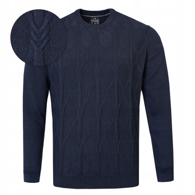 Elegancki SWETER Męski z Warkoczem RINE GRANATOWY Bawełniany Pako Jeans - Pakojeans.pl