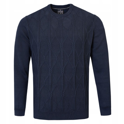 Elegancki SWETER Męski z Warkoczem RINE GRANATOWY Bawełniany Pako Jeans - Pakojeans.pl