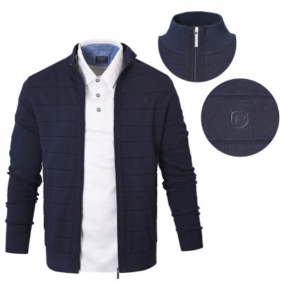 SWETER Męski ROZPINANY Kardigan na Zamek OTTA GRANATOWY Bawełniany Pako Jeans - Pakojeans.pl