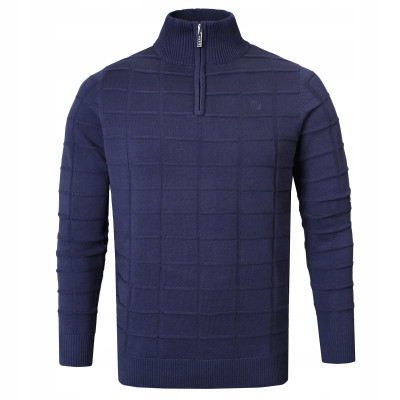 SWETER Męski z Rozpinanym Półgolfem na Suwak Bawełna FABIO GRANATOWY Pako Jeans - Pakojeans.pl