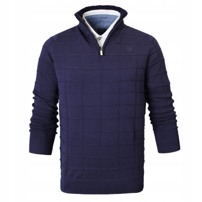 SWETER Męski z Rozpinanym Półgolfem na Suwak Bawełna FABIO GRANATOWY Pako Jeans - Pakojeans.pl