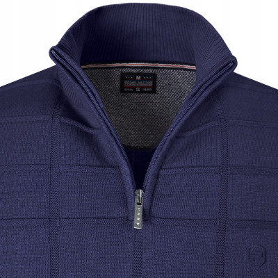 SWETER Męski z Rozpinanym Półgolfem na Suwak Bawełna FABIO GRANATOWY Pako Jeans - Pakojeans.pl