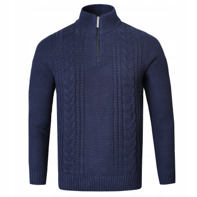 SWETER Męski z Rozpinanym Półgolfem na Suwak Ciepły GRANATOWY Pako Jeans - Pakojeans.pl