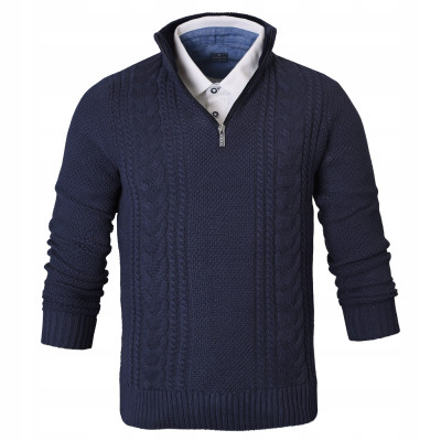 SWETER Męski z Rozpinanym Półgolfem na Suwak Ciepły GRANATOWY Pako Jeans - Pakojeans.pl