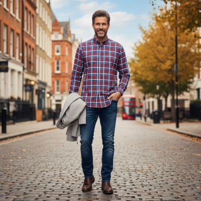 KOSZULA Męska z Długim Rękawem w KRATKĘ Bawełniana AMES Regular Fit Pako Jeans - Pakojeans.pl