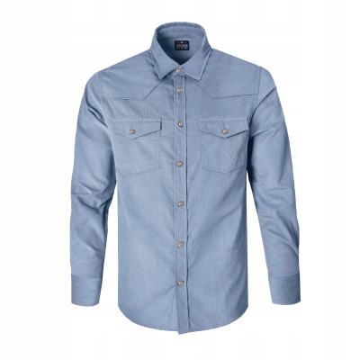 KOSZULA Męska z Długim Rękawem SZTRUKSOWA Niebieska RUDO Regular Fit Pako Jeans - Pakojeans.pl