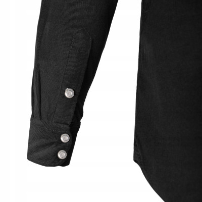 KOSZULA Męska z Długim Rękawem SZTRUKSOWA Czarna RUDO Regular Fit Pako Jeans - Pakojeans.pl