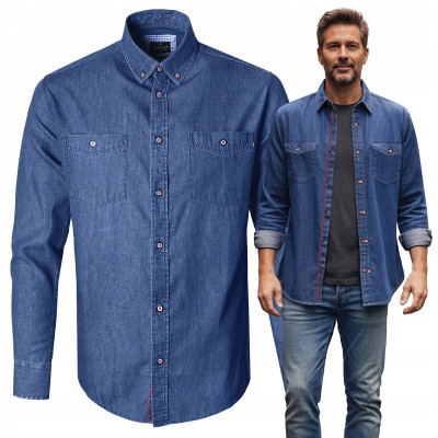 KOSZULA Męska z Długim Rękawem Bawełniana Dżinsowa SCORP Slim Fit Pako Jeans - Pakojeans.pl