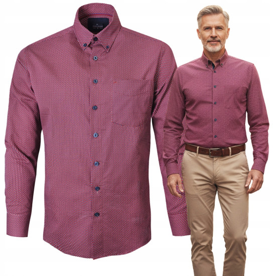KOSZULA Męska z Długim Rękawem Bawełniana Bordowa LIMP Slim Fit Pako Jeans - Pakojeans.pl