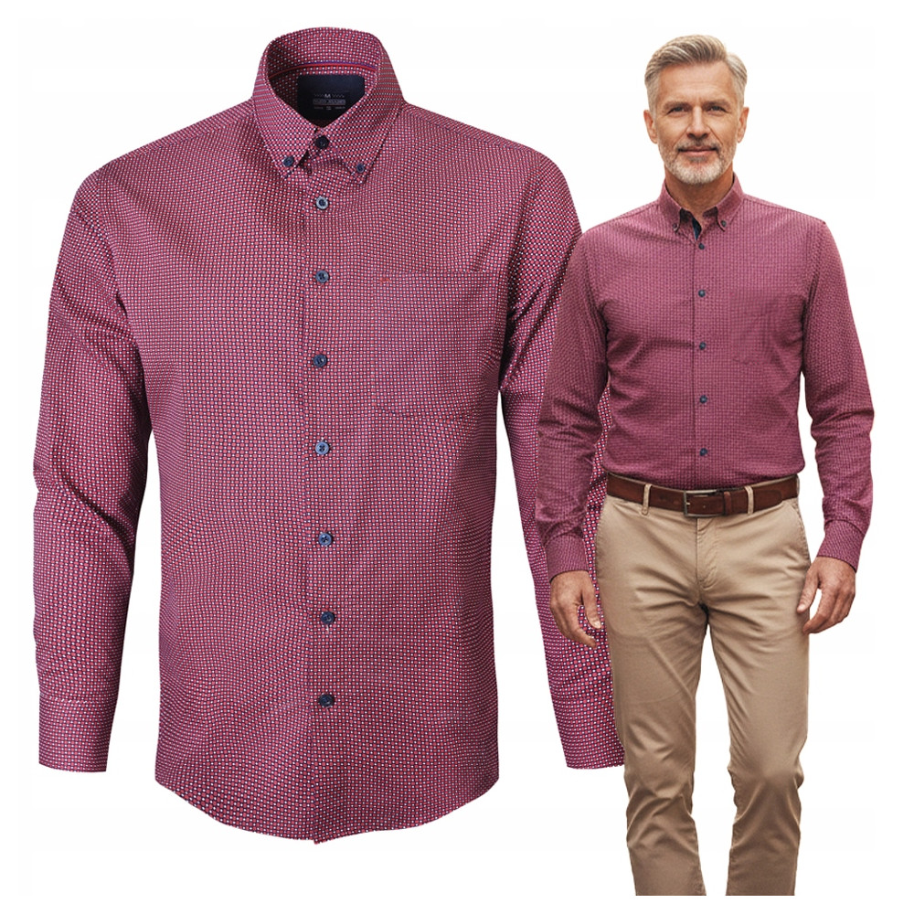 KOSZULA Męska z Długim Rękawem Bawełniana Bordowa LIMP Slim Fit Pako Jeans - Pakojeans.pl KOSZULA Męska z Długim Rękawem Bawełniana Bordowa LIMP Slim Fit Pako Jeans - Pakojeans.pl