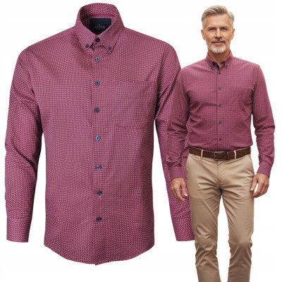 KOSZULA Męska z Długim Rękawem Bawełniana Bordowa LIMP Slim Fit Pako Jeans - Pakojeans.pl