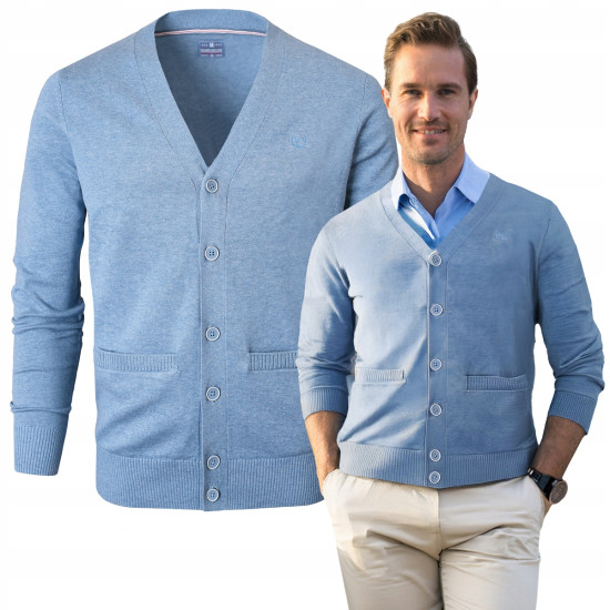 SWETER Męski ROZPINANY Kardigan na Guziki CAMILO BŁĘKITNY Melanż Pako Jeans - Pakojeans.pl
