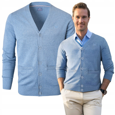 SWETER Męski ROZPINANY Kardigan na Guziki CAMILO BŁĘKITNY Melanż Pako Jeans - Pakojeans.pl