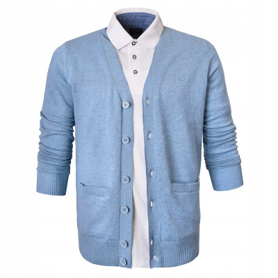 SWETER Męski ROZPINANY Kardigan na Guziki CAMILO BŁĘKITNY Melanż Pako Jeans - Pakojeans.pl
