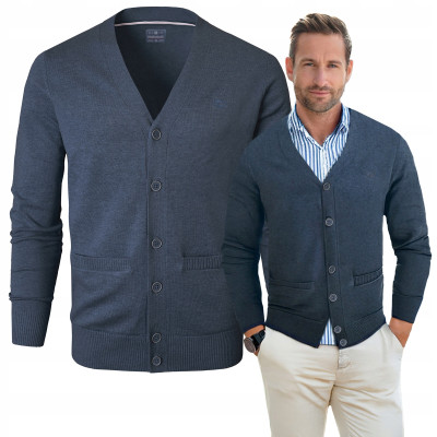 SWETER Męski ROZPINANY Kardigan na Guziki CAMILO GRANATOWY Melanż Pako Jeans - Pakojeans.pl