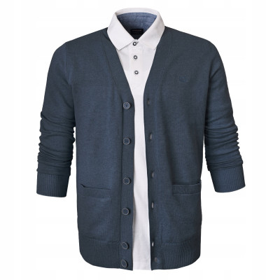 SWETER Męski ROZPINANY Kardigan na Guziki CAMILO GRANATOWY Melanż Pako Jeans - Pakojeans.pl