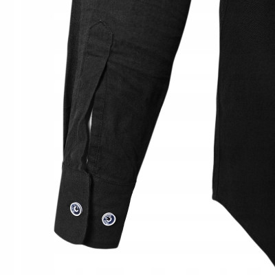 KOSZULA Męska z Długim Rękawem TWIN LNIANA Czarna Regular Fit Pako Jeans - Pakojeans.pl
