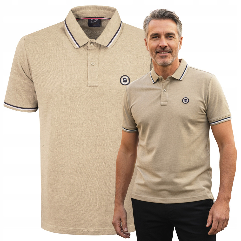 POLO Koszulka Męska BEŻOWA Bawełniana MAKSIM Elegancka Pako Jeans - Pakojeans.pl