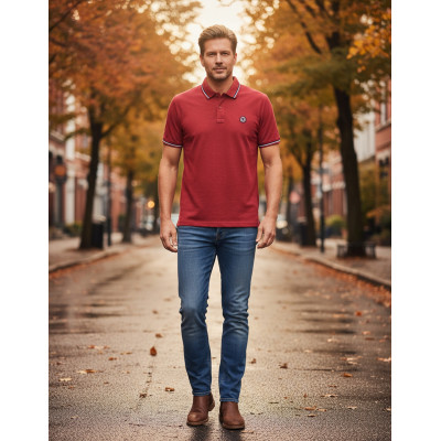 POLO Koszulka Męska CZERWONA Bawełniana MAKSIM Elegancka Pako Jeans - Pakojeans.pl