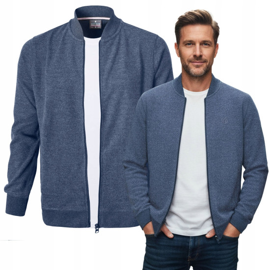 Wygodna BLUZA Męska Rozpinana bez Kaptura EMERIS NIEBIESKA Melanż Pako Jeans - Pakojeans.pl