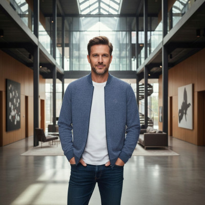 Wygodna BLUZA Męska Rozpinana bez Kaptura EMERIS NIEBIESKA Melanż Pako Jeans - Pakojeans.pl