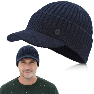 CZAPKA zimowa z daszkiem sportowa elastyczna GRANATOWA Pako Jeans - Pakojeans.pl