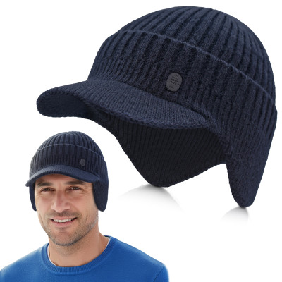 CZAPKA zimowa z daszkiem i nausznikami sportowa GRANATOWA Pako Jeans - Pakojeans.pl