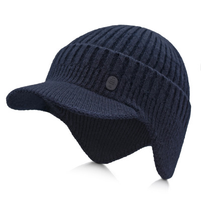 CZAPKA zimowa z daszkiem i nausznikami sportowa GRANATOWA Pako Jeans - Pakojeans.pl