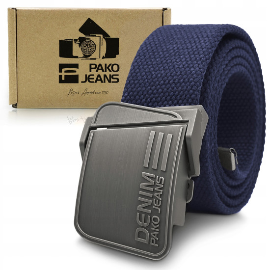 PASEK Męski do Spodni Parciany z Solidną Klamrą Granatowy PREMIUM Pako Jeans - Pakojeans.pl