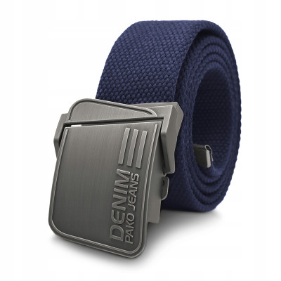 PASEK Męski do Spodni Parciany z Solidną Klamrą Granatowy PREMIUM Pako Jeans - Pakojeans.pl