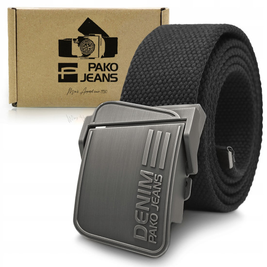 PASEK Męski do Spodni Parciany z Solidną Klamrą Czarny PREMIUM Pako Jeans - Pakojeans.pl