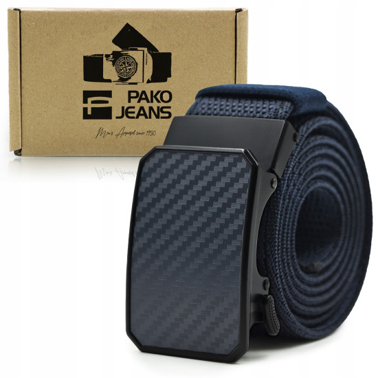 PASEK Męski Parciany do Spodni z Automatyczną Klamrą TYTAN Granatowy PREMIUM Pako Jeans - Pakojeans.pl