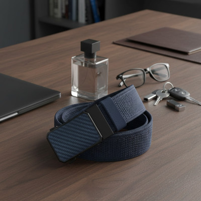 PASEK Męski Parciany do Spodni z Automatyczną Klamrą TYTAN Granatowy PREMIUM Pako Jeans - Pakojeans.pl