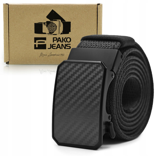 PASEK Męski Parciany do Spodni z Automatyczną Klamrą TYTAN Czarny PREMIUM Pako Jeans - Pakojeans.pl