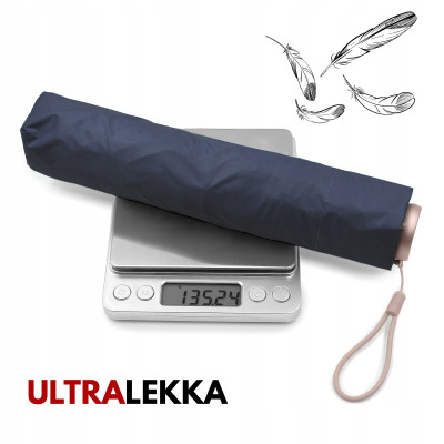 PARASOLKA Mini Fiberglass LEKKA Kieszonkowa Wytrzymała Odporna na Wiatr i UV Granatowa - Pakojeans.pl