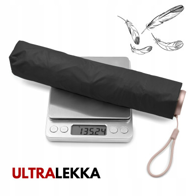 PARASOLKA Mini Fiberglass LEKKA Kieszonkowa Wytrzymała Odporna na Wiatr i UV Czarna - Pakojeans.pl
