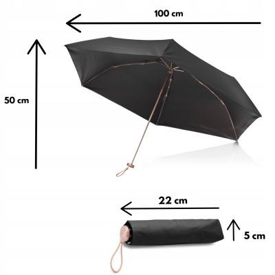 PARASOLKA Mini Fiberglass LEKKA Kieszonkowa Wytrzymała Odporna na Wiatr i UV Czarna - Pakojeans.pl