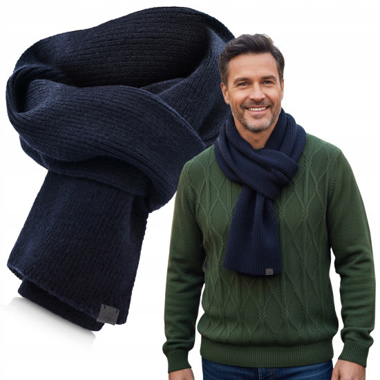 Szal Szalik Zimowy Męski Damski Ciepły Mięsisty Granat PREMIUM Pako Jeans